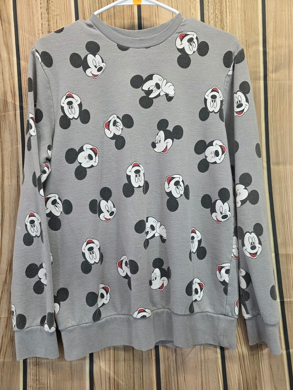 Disney Gray Mickey Mouse Print Crewneck Sweatshirt, Size M (